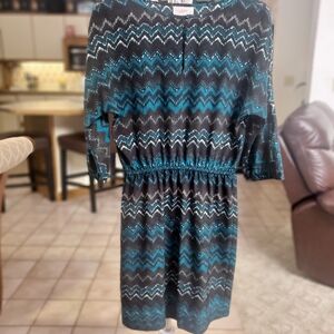 LOFT Black and Teal Chevron Dress